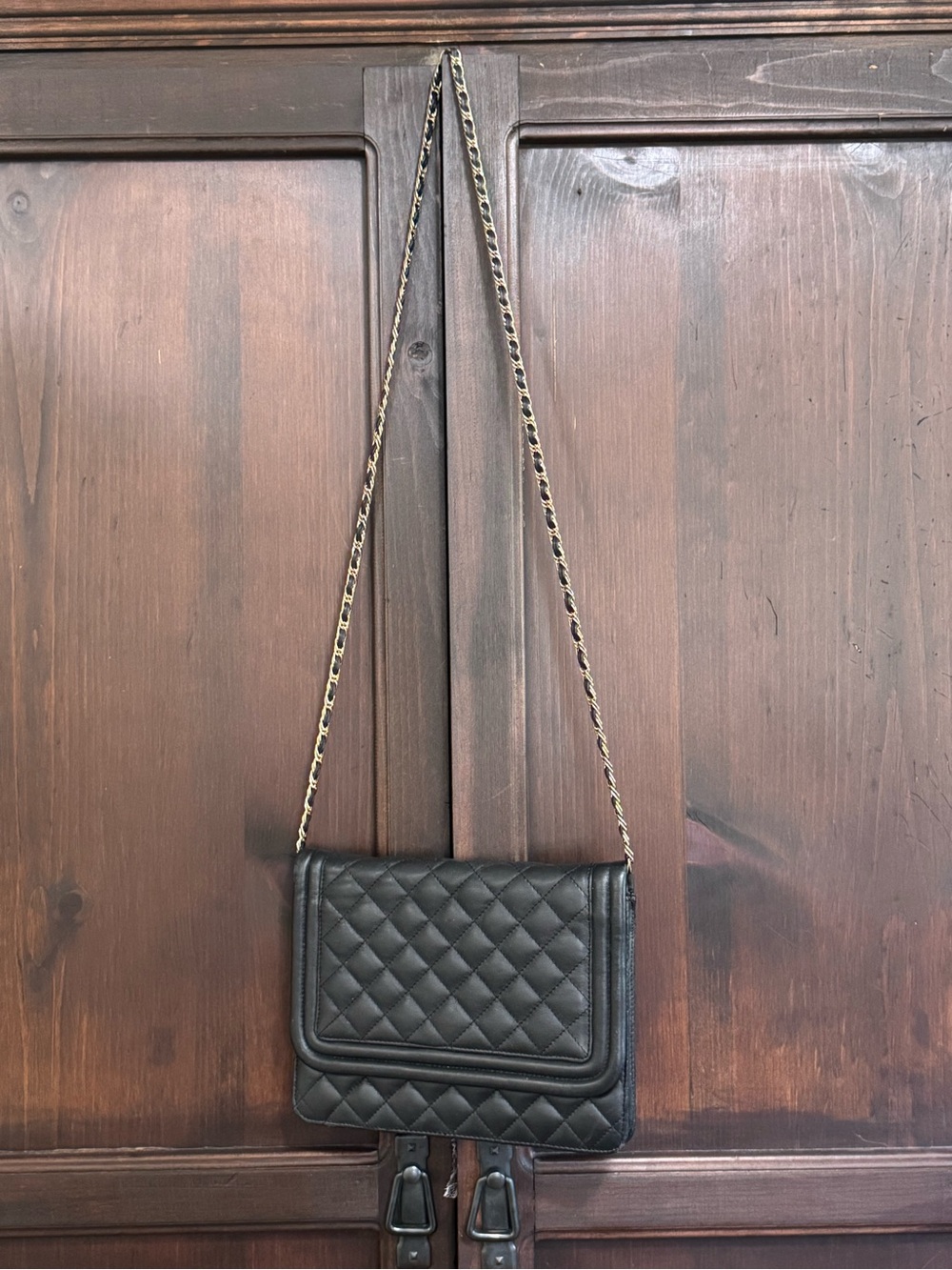Talbots Quilted Black Leather Crossbody Bag with Chain Strap
